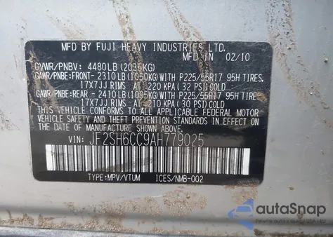 2010 Subaru Forester 2.5X Premium from USA, damaged, VIN JF2SH6CC9AH779025